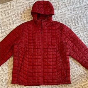 The North Face Red Thermoball Hoodie Lightweight Zip Up Puffer Jacket
